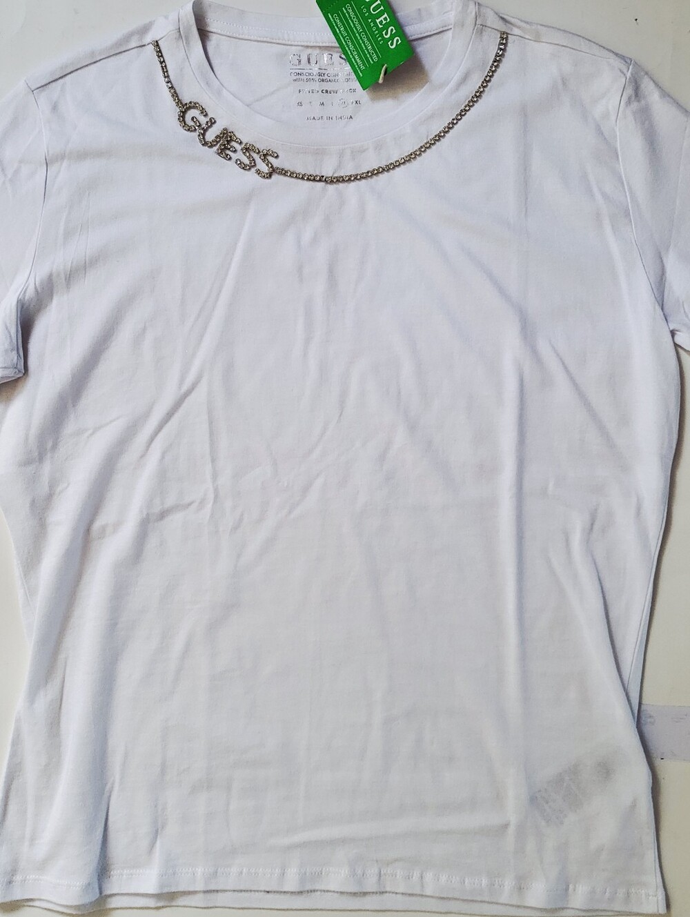 GUESS T-shirt crystals Logo White Womens size XL